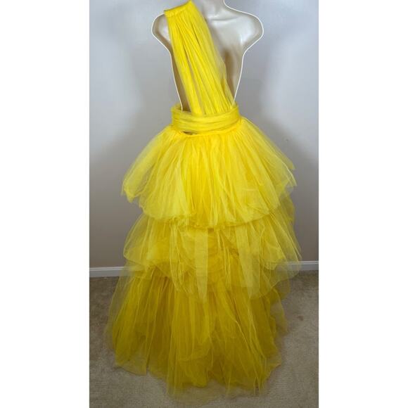 Bronx and Banco Anna One Shoulder Tiered Tulle Yellow Sheer Maxi Gown Size XS - Picture 14 of 16